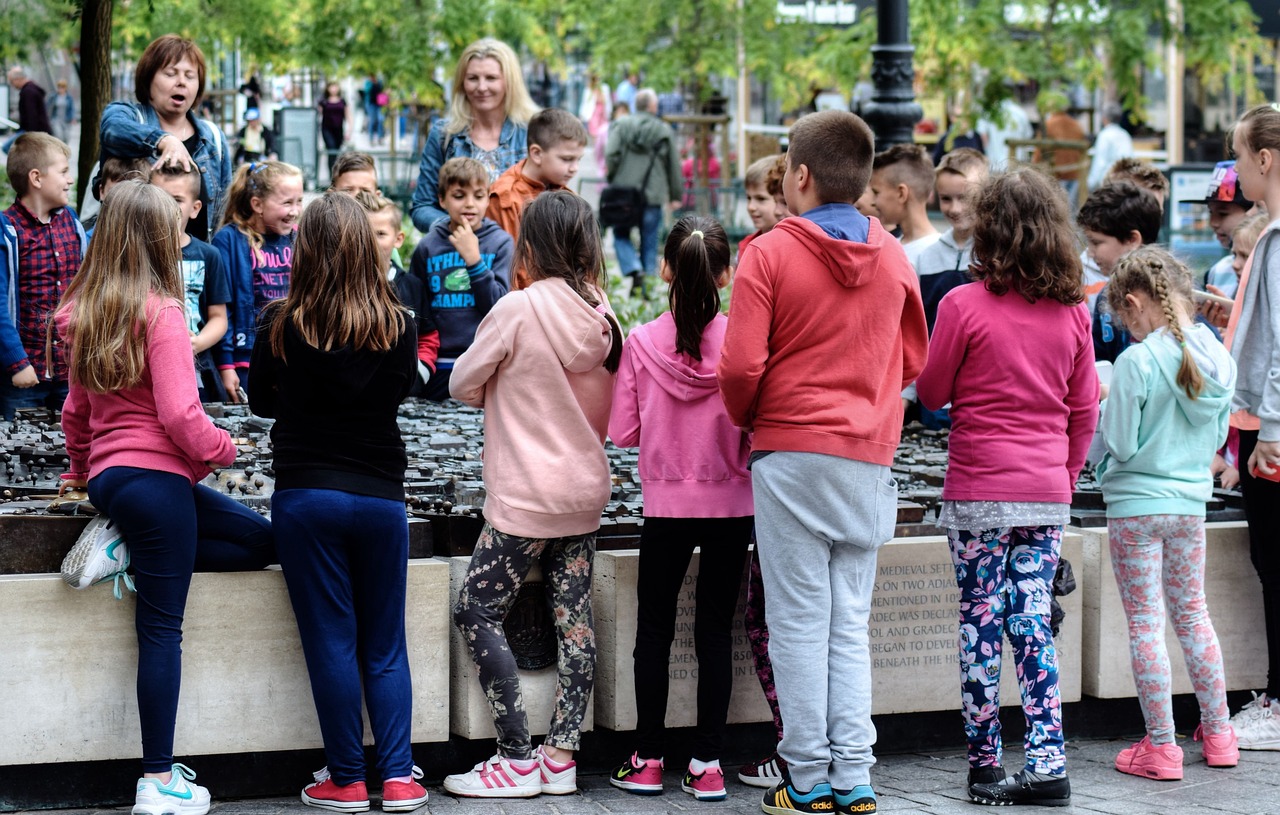 School kids outside